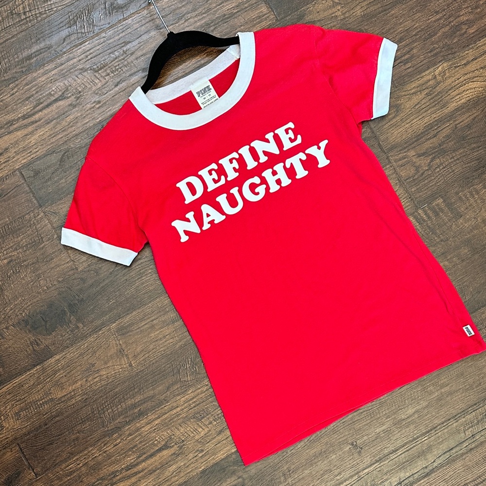 PINK Victoria's Secret "Define
Naughty" T-shirt red white neck short sleeve XS